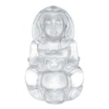 翠玉玻璃種蓮座觀音項飾 Ice Jade Guanyin on Lotus Seat Pendant  Height: 2⅛ in (5.4 cm) Weight: 22 g