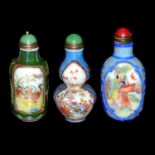 料彩開光人物花鳥鼻煙壺一組三件 A Group of Three Overlay Snuff Bottles with Windows of Figural Scenes, Landscape and