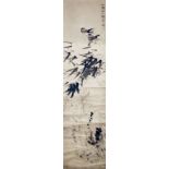 清 任頤(伯年）  (1840 - 1896)  竹雀迎風圖 設色水墨紙本立軸 款識： 山陰任頤伯年寫 鈐印： (任頤印) (頤頤草堂) Ren Yi (Bonian) Qing Dynasty