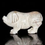 漢 白玉雕靈豬賞件 Han, Jade Carving of Pig Carved in the round, standing foursquare, with a flat snout and