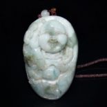 玉雕彌佛把玩 A Carved Jade Maitreya Pebble Pendant  Height: 3⅜ in (8.6 cm) Weight: 289 g