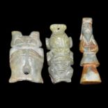 紅山文化人物一組三件 A Group of Three Neolithic Hongshan Culture Jade Carved Figures  Length: 2⅜ in (6 cm) -
