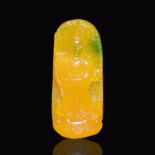 黃翠玉雕寶瓶觀音掛飾 Yellow Jadeite Guanyin Holding Amphora Bottle Pendant  Height: 2¾ in (7 cm) Weight: 39 g