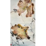 趙少昂 (1905 - 1998) 殘荷雙雀 設色水墨紙本立軸 1997 年作 款識：丁丑年二月 少昂扵藝苑 鈐印：(趙)(嶺南藝苑) Zhao Shaoang Birds on Lotus