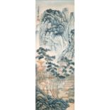 謝稚柳 (1910-1997) 高士隱山圖 設色水墨絹本立軸 1947 年作 款識：丁亥 稚柳居士 謝 鈐印：(稚柳) Xie Zhiliu Scholar in the Mountain