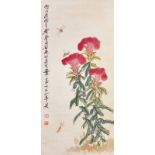 齊白石 (1864 - 1957) 雞冠花 設色水墨紙本立軸 款識： 借山唫館主者齊白石畫時居京華 第廿又三年矣 鈐印：(齊大)(借山老子) Qi Baishi Cockscomb Hanging