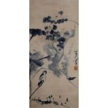 清 朱耷(八大山人) (1626- 1705) 荷塘翠鳥 水墨紙本立軸 款識：八大山人畫 鈐印：(八大山人) Zhu Da (Bada Shanren) Qing Dynasty Bird in