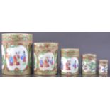 Nest of five Cantonese porcelain cylindr