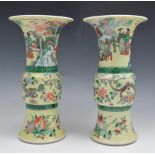 Pair of Chinese polychrome Gu shaped vas