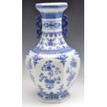 Chinese blue and white hexagonal shaped