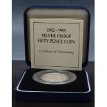 Coins:  Silver proof piedfort fifty penc