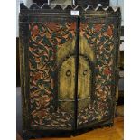 Painted table cabinet, fretwork scrolled