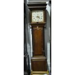 Oak longcase clock, square painted dial,