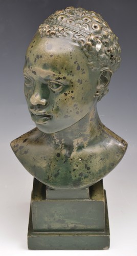 Silver-verdigree patinated bust of a Nub