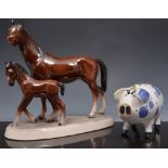 German pottery group, of a chestnut hors