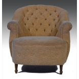 Tub chair, upholstered in buttoned Cheni