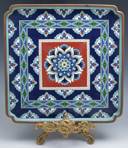Chinese cloisonne square shaped tray, st