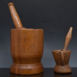 Wooden mortar and pestle, the mortar 19c
