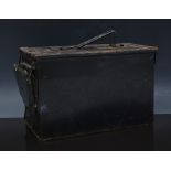 Black metal ammunition box, and a wooden