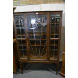 Oak breakfront bookcase, leaded glazed p