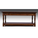 Oak coffee table, with a copper top, 92c