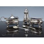 Three piece silver condiment set, Birmin