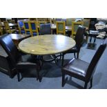 Oak top circular dining table, metal und