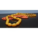 Amber coloured graduating bead necklace,