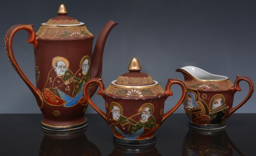 Japanese coffee set, decorated with figu
