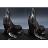 Pair of Art Deco bronze models of sealio