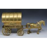 Cast brass model of a horse drawn carava