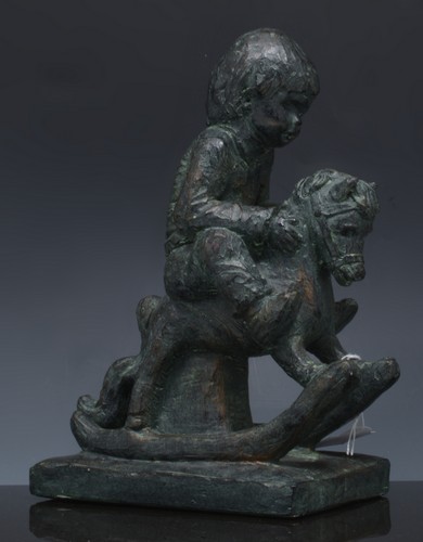Bronze effect sculpture of a child on a - Image 2 of 2