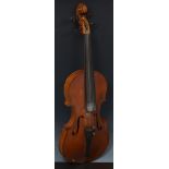 Violin, 36.5cm two piece back with a bow