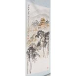 Chinese scroll picture, landscape with p