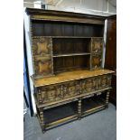 Oak dresser, two shelf delft rack incorp