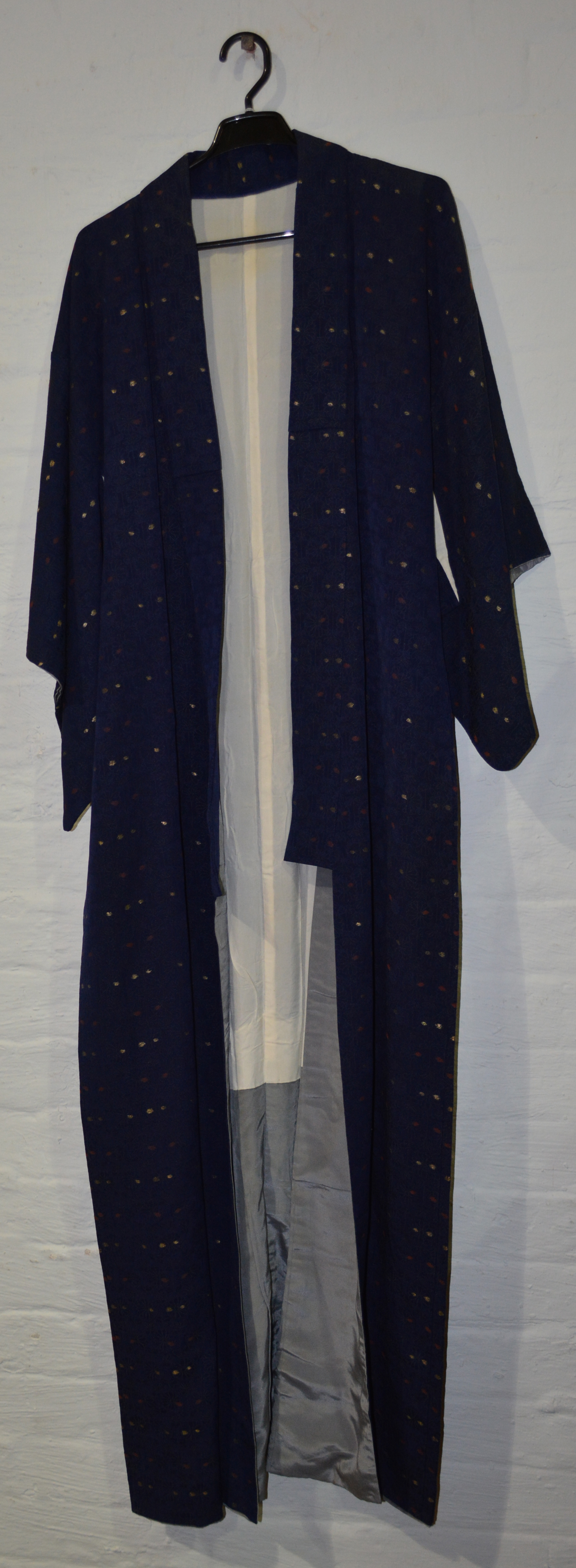 Royal blue kimono, floral design with go