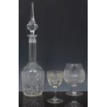 Cut glass decanter, slender form with a