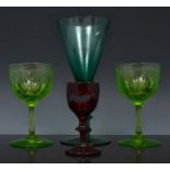 Green tinted wine glass, conical bowl, m