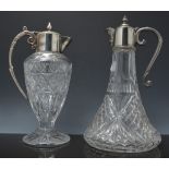 Lead crystal claret jug, plated mounts,