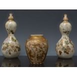 Pair of Satsuma double gourd shaped vase