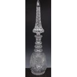 Massive cut glass decanter, pointed and