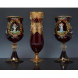 Pair of Venetian ruby glass goblets, pai