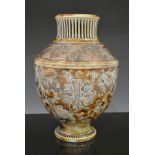 A Martin Brothers vase, circa 1880, stoneware, incised with a broad field of scrolling acanthus