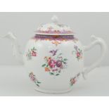 Chinese export porcelain tea pot, ovoid form, decorated with floral sprays, 17cm.