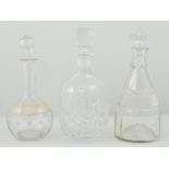 Cut glass decanter and stopper, other decanters and stoppers and cut glass, various.