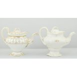 Victorian teapot, with green and gold gilt decoration and four other Victorian teapots (5).