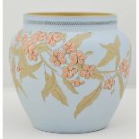 Langley squat vase, with flower decoration on a duck egg blue ground, 13cm.