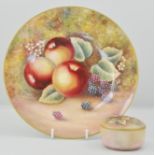 Durley fine porcelain cabinet plate, painted with fruit against a mossy bank by James Skerrett,