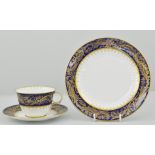 Part Wedgwood tea service, with navy and gold decoration and other tea ware etc (2 boxes).