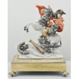 Capodimonte group, Napoleon on his charge on a brass stand, and three other Capodimonte figures (4).